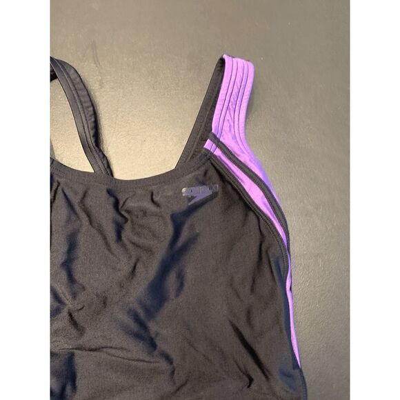 Speedo Women's Cut Out Back Bathing Suit One Piece Swimsuit Black Purple Size 6 - Picture 6 of 6